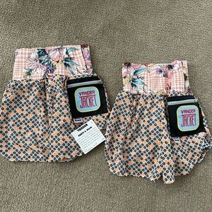 Matching Mom and Me Floral Print Bottoms with Navy Houndstooth Trim